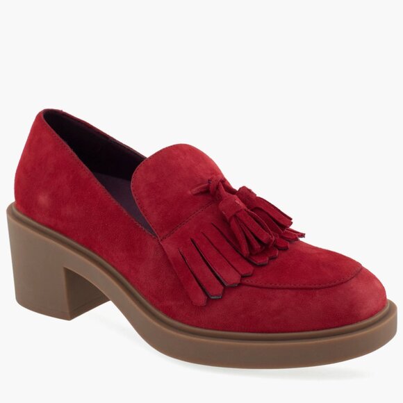 NEW AEROSOLES Gibes Fringe Loafer Color: Pomegranate Suede - Picture 1 of 9